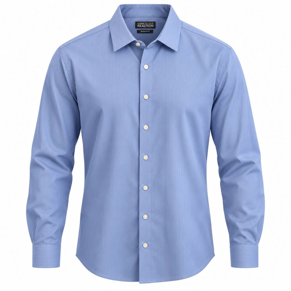 Kenneth Cole Reaction Textured Stripe Dress Shirt 18.5 34/35 Blue Wrinkle Free